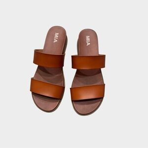 MIA Brown Faux Leather Strappy Slide Sandals, Size 10